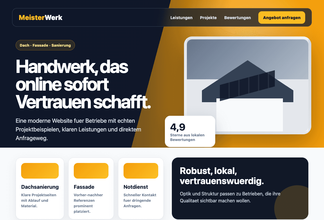 Generierter Screenshot einer branchentypischen Handwerksbetrieb-Website